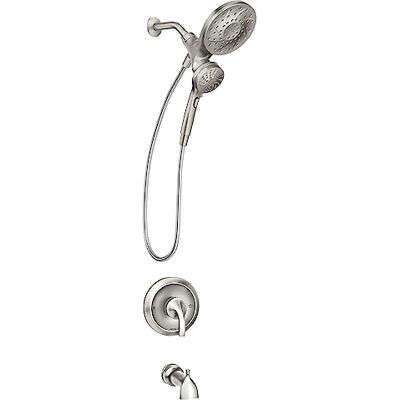 Moen 82304SRN Engage multifunctionele handdouche- en regendoucheset met bedieningshendel, baduitloop, metalen slang en kraan, geborsteld nikkel Moen 82304SRN Engage multifunctionele handdouche- en regendoucheset met bedieningshendel, baduitloop, metalen slang en kraan, geborsteld nikkel