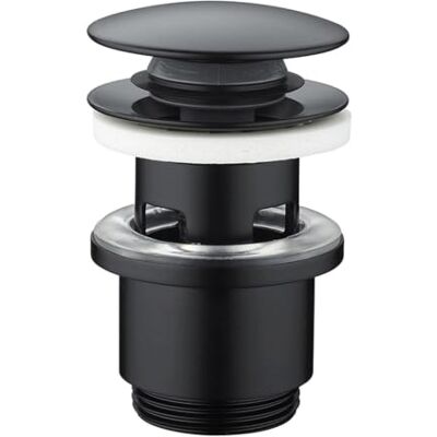 Rousseau Edouard Clic-Clac wastafelafvoer, diameter 63 mm, NF-gecertificeerd, met overloop, standaard, zwarte afwerking Rousseau Edouard Clic-Clac wastafelafvoer, diameter 63 mm, NF-gecertificeerd, met overloop, standaard, zwarte afwerking