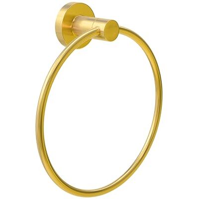 Amig Handdoekrek voor de badkamer, model Gorliz-3 Wandgemonteerde handdoekhouder inclusief schroeven Ø155 x 52 mm Roestvrij staal Matgoud Amig Handdoekrek voor de badkamer, model Gorliz-3 Wandgemonteerde handdoekhouder inclusief schroeven Ø155 x 52 mm Roestvrij staal Matgoud