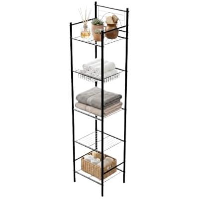 Amig Badkamerrek Mod. ORIA 5 hoogtes Gemaakt van staal Mat zwart Met verstelbare poten Voor kleine ruimtes 34 x 30 x 150 cm Amig Badkamerrek Mod. ORIA 5 hoogtes Gemaakt van staal Mat zwart Met verstelbare poten Voor kleine ruimtes 34 x 30 x 150 cm