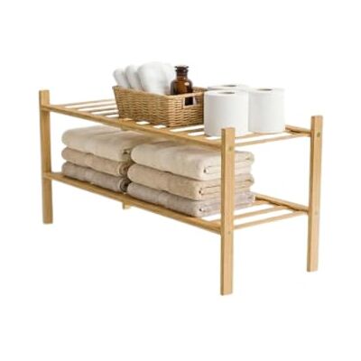Amig Schoenenrek lage bamboe Mod. BOO 2 hoogtes Gemaakt van bamboe Lamelontwerp Plank voor badkamer, woonkamer, gang 70 x 27 x 40 cm Amig Schoenenrek lage bamboe Mod. BOO 2 hoogtes Gemaakt van bamboe Lamelontwerp Plank voor badkamer, woonkamer, gang 70 x 27 x 40 cm