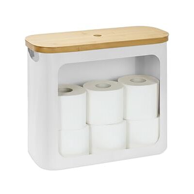 Relaxdays reserverolhouder for 12 wc-rollen, stof en bamboe, 38 x 43 x 17 cm, wit Relaxdays reserverolhouder for 12 wc-rollen, stof en bamboe, 38 x 43 x 17 cm, wit