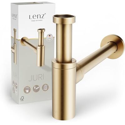 Lenz Design-sifon JURI voor alle gangbare wastafels type 1 1/4 inch buislengtes extra lang en aanpasbaar met reinigingsopening en geurafsluiting anti-vingerafdruk oppervlak goud 46090041 Lenz Design-sifon JURI voor alle gangbare wastafels type 1 1/4 inch buislengtes extra lang en aanpasbaar met reinigingsopening en geurafsluiting anti-vingerafdruk oppervlak goud 46090041