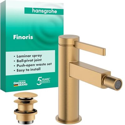 Hansgrohe Finoris Bidetkraan met push-open waste, Ééngreeps bidetmengkraan met uitloophoogte 99 mm, brushed bronze, 76200140 Hansgrohe Finoris Bidetkraan met push-open waste, Ééngreeps bidetmengkraan met uitloophoogte 99 mm, brushed bronze, 76200140