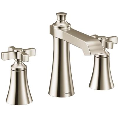 Moen TS6984 Flara 2-handvat 8 in. Wijdverspreide Hendel Handvat Badkamer Kraan Trim Kit zonder Klep, Chroom Kruis handvatten Gepolijst nikkel Moen TS6984 Flara 2-handvat 8 in. Wijdverspreide Hendel Handvat Badkamer Kraan Trim Kit zonder Klep, Chroom Kruis handvatten Gepolijst nikkel