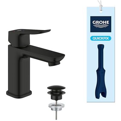 Grohe Dice hendel wastafelkraan met pop-open afvoerset (S-maat 152 mm, 28 mm keramische cartridge, eenvoudig te monteren met de meegeleverde QuickTool), matzwart, 1018612430 Grohe Dice hendel wastafelkraan met pop-open afvoerset (S-maat 152 mm, 28 mm keramische cartridge, eenvoudig te monteren met de meegeleverde QuickTool), matzwart, 1018612430