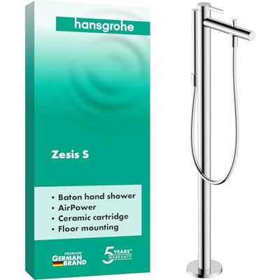 Hansgrohe Zesis S Vrijstaande Badkraan voor 2 functies met douchekop (2 jets) en doucheslang 1,25m, Badmengkraan, chroom, 74445000 Hansgrohe Zesis S Vrijstaande Badkraan voor 2 functies met douchekop (2 jets) en doucheslang 1,25m, Badmengkraan, chroom, 74445000