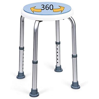 OrtoPrime Kruk voor badkamer, rond, draaibaar, comfort, antislip, in hoogte verstelbaar, grotere douchestoelen, eenvoudige toegang en overdracht montage zonder gereedschap OrtoPrime Kruk voor badkamer, rond, draaibaar, comfort, antislip, in hoogte verstelbaar, grotere douchestoelen, eenvoudige toegang en overdracht montage zonder gereedschap
