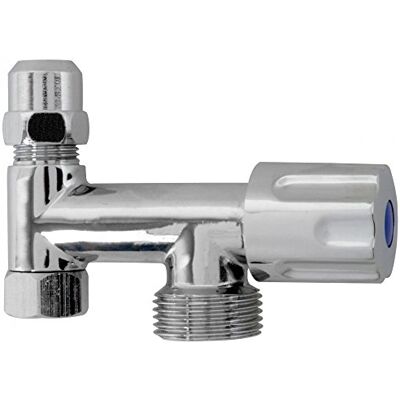 Kirchhoff GA-extra ventiel, chroom, 3/8" IG x 3/4" AG x 3/8" AG x 10 mmQ met Kirchhoff GA-extra ventiel, chroom, 3/8" IG x 3/4" AG x 3/8" AG x 10 mmQ met