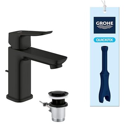 Grohe Dice eengreeps wastafelkraan met pop-up afvoerplug (S-maat 152 mm, 28 mm keramische cartridge, eenvoudig te monteren met de meegeleverde QuickTool), matzwart, 1018562430 Grohe Dice eengreeps wastafelkraan met pop-up afvoerplug (S-maat 152 mm, 28 mm keramische cartridge, eenvoudig te monteren met de meegeleverde QuickTool), matzwart, 1018562430