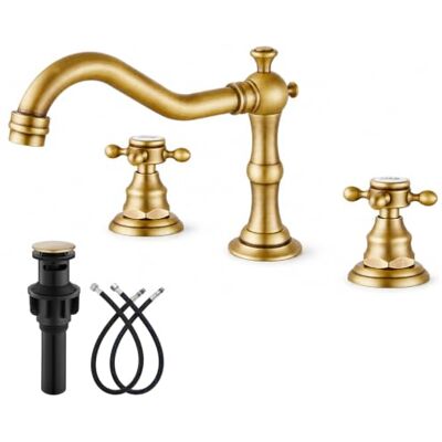 gotonovo Badkamer Wastafel Kraan Wijdverspreide Dubbele Kruis Knoppen Antiek Messing 3 Gat Mengkraan Deck Mount met Pop Up Drain gotonovo Badkamer Wastafel Kraan Wijdverspreide Dubbele Kruis Knoppen Antiek Messing 3 Gat Mengkraan Deck Mount met Pop Up Drain