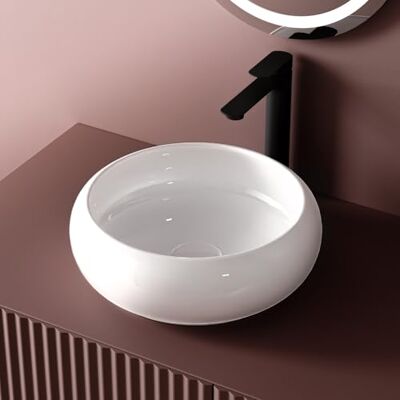 EMKE Design wastafel keramische opzetwastafel rond, 36 x 36 x 12 cm, wit, luxe design opzetwastafel voor badkamer en gastentoilet EMKE Design wastafel keramische opzetwastafel rond, 36 x 36 x 12 cm, wit, luxe design opzetwastafel voor badkamer en gastentoilet