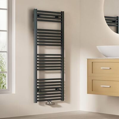 EMKE Badkamerradiator, handdoekdroger, handdoekverwarmer, 500 x 1200 mm, 513 watt, antraciet, handdoekradiator voor water, middenaansluiting EMKE Badkamerradiator, handdoekdroger, handdoekverwarmer, 500 x 1200 mm, 513 watt, antraciet, handdoekradiator voor water, middenaansluiting