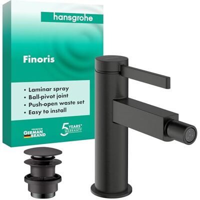 Hansgrohe Finoris Bidetkraan met push-open waste, Ééngreeps bidetmengkraan met uitloophoogte 99 mm, brushed black chrome, 76200340 Hansgrohe Finoris Bidetkraan met push-open waste, Ééngreeps bidetmengkraan met uitloophoogte 99 mm, brushed black chrome, 76200340