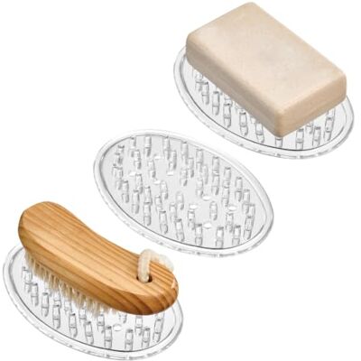 InterDesign iDesign Handzeephouders, kleine ovale zeepbakje van duurzaam kunststof, set van 3 praktische zeepbakjes voor badkamer, toilet of gootsteen, helder InterDesign iDesign Handzeephouders, kleine ovale zeepbakje van duurzaam kunststof, set van 3 praktische zeepbakjes voor badkamer, toilet of gootsteen, helder