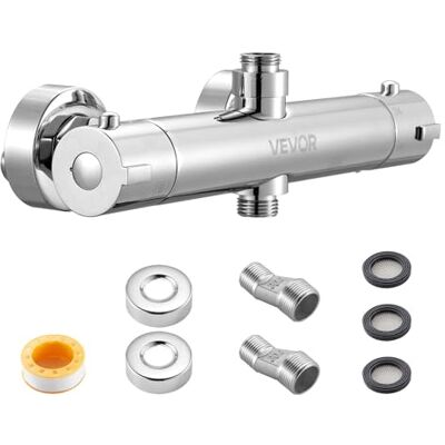 VEVOR Thermostatische douchekraan, 38℃ Secure Lock Thermostatische mengkraan, warm koud water douchekraan temperatuurregelventielen met consistente watertemperatuur voor badkamer, camper, camper VEVOR Thermostatische douchekraan, 38℃ Secure Lock Thermostatische mengkraan, warm koud water douchekraan temperatuurregelventielen met consistente watertemperatuur voor badkamer, camper, camper