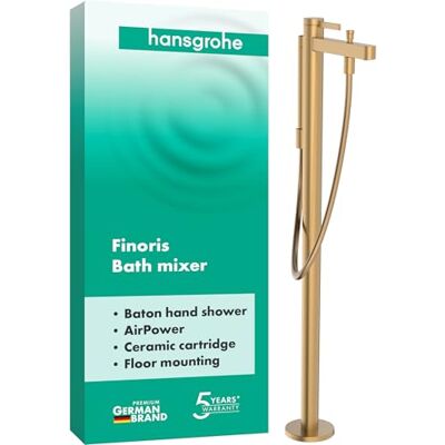 Hansgrohe Finoris Vrijstaande Badkraan voor 2 functies met douchekop (2 jets) en doucheslang 1,25m, Badmengkraan, ééngreeps Badkraan, brushed bronze, 76445140 Hansgrohe Finoris Vrijstaande Badkraan voor 2 functies met douchekop (2 jets) en doucheslang 1,25m, Badmengkraan, ééngreeps Badkraan, brushed bronze, 76445140