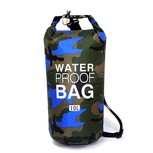 JAMUILS Droogzak, 10 liter, waterdichte schoudertas, voor kajakken, boottochten, kano, rafting, snowboarden, zee tot zomer, camouflage blauw