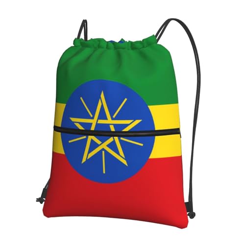 Chrysm Trekkoord Rugzak Rits String Vlag Van Ethiopië Tas Voor Outdoor Leisure Yoga Gym Zwemmen Reizen Fitness Sport