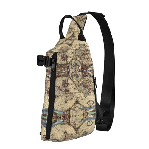 Wurton Oude kaart Wereldbol Print Reizen Crossbody Rugzak Bag,Lichtgewicht Sling Bag Voor Reizen Unisex, Oude Kaart Wereldbol, One Size