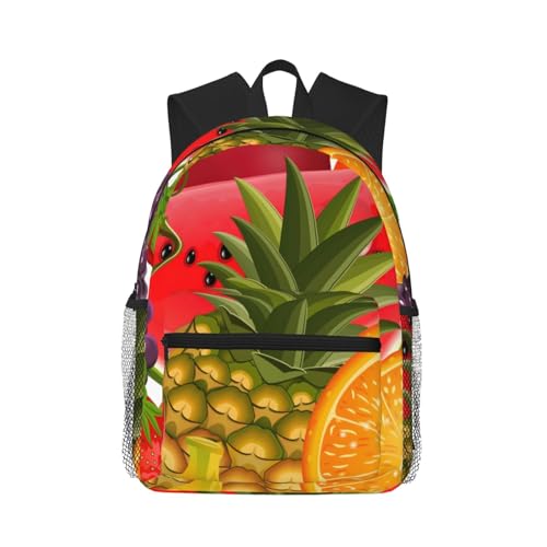 MQGMZ Verse Groenten En Groenten Print Rugzak Laptop Voor Mannen Vrouwen Voor Reizen, Sport, Strand, Casual & Werkdag Rugzak, Ananas met vers fruit, One Size