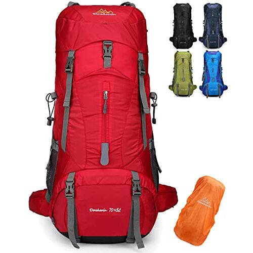 Doshwin 70L Grote Rugzak Camping Kamperen Trekking Wandelen Hikingrugzakken Wandelrugzakken (met Regenhoes) (Rood)