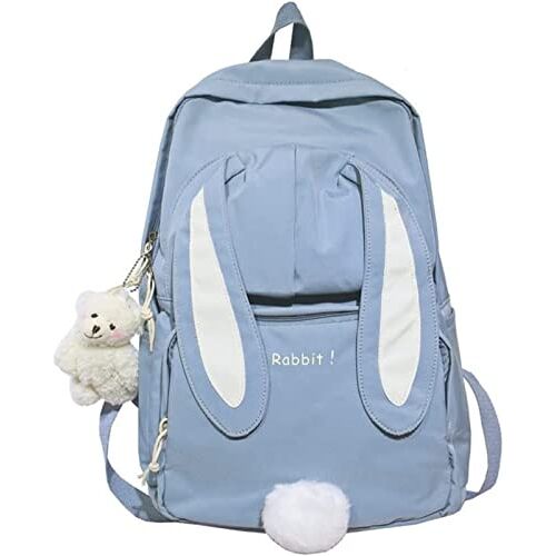 Chagoo Bunny Backpack Cute Backpacks for Teen Girls, Cute Bunny Ear Bookbag with Plush Bear Pendant (Blue)