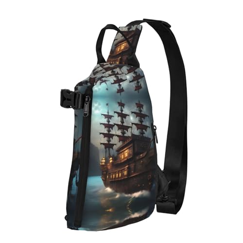 WURTON Fantasy Piratenschip Print Crossbody Rugzak Cross Pack Lichtgewicht Sling Bag Reizen, Wandelen, Fantasie Piratenschip, One Size