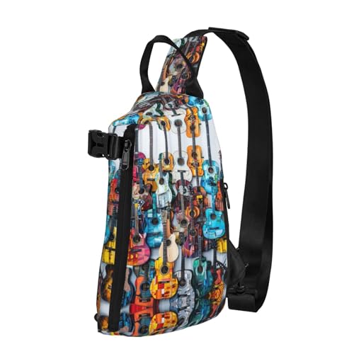 WURTON Kleur Akoestische En Gitaren Print Cross Bag Casual Sling Rugzak, Dagrugzak Voor Reizen, Wandelen, Gym Schouderpakket, Kleur akoestische en gitaren, One Size