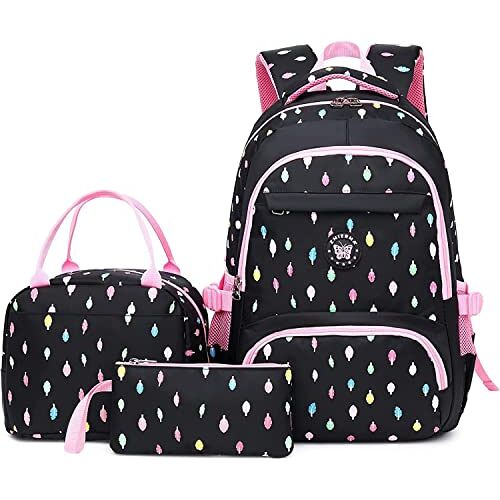 IvyH Schooltas voor meisjes, basisschooltas, kinderen, basisschooltas, 3-in-1, vrije tijd, schooltas, tiener, zwart., Taille unique, Modern