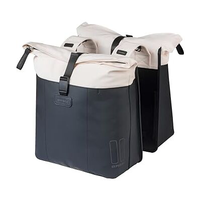 Basil Vive Dubbele fietstas voor bagagedrager, waterdicht, 28-35 liter, reflecterend, van gerecycled materiaal, 30 x 14 x 38 cm, wit/zwart Basil Vive Dubbele fietstas voor bagagedrager, waterdicht, 28-35 liter, reflecterend, van gerecycled materiaal, 30 x 14 x 38 cm, wit/zwart
