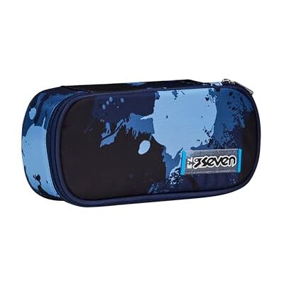 Seven Inky Shadow Pennenkoker voor school, rond, blauw, ovaal, met binnenzak en elastische penhouders, accessoires, rugzak, basisschool, medium, bovenaan, kinderen, jongens, Blauw, Eén maat, modern Seven Inky Shadow Pennenkoker voor school, rond, blauw, ovaal, met binnenzak en elastische penhouders, accessoires, rugzak, basisschool, medium, bovenaan, kinderen, jongens, Blauw, Eén maat, modern