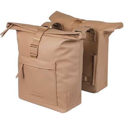 Basil Brooklyn Dubbele fietstas voor bagagedrager, waterdicht, 41 liter, waterdicht, reflecterend, van gerecycled materiaal, zand Basil Brooklyn Dubbele fietstas voor bagagedrager, waterdicht, 41 liter, waterdicht, reflecterend, van gerecycled materiaal, zand