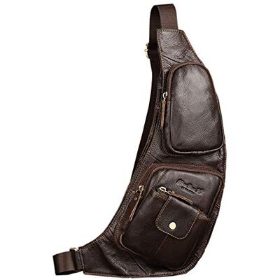 Hebetag Lederen Sling Bag Wandelen Dagrugzak voor Mannen Vrouwen Outdoor Reizen, #03koffie, 17cm(W) x5cm(D) x31cm(H)(6.7"x1.9"x12.20") approx; Hebetag Lederen Sling Bag Wandelen Dagrugzak voor Mannen Vrouwen Outdoor Reizen, #03koffie, 17cm(W) x5cm(D) x31cm(H)(6.7"x1.9"x12.20") approx;