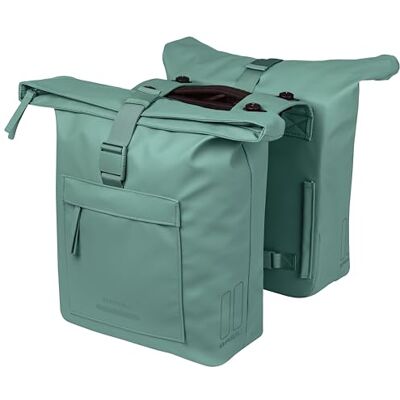 Basil Brooklyn Dubbele fietstas voor bagagedrager, waterdicht, 41 liter, met MIK adapterplaat, waterdicht, reflecterend, van gerecycled materiaal, groen Basil Brooklyn Dubbele fietstas voor bagagedrager, waterdicht, 41 liter, met MIK adapterplaat, waterdicht, reflecterend, van gerecycled materiaal, groen