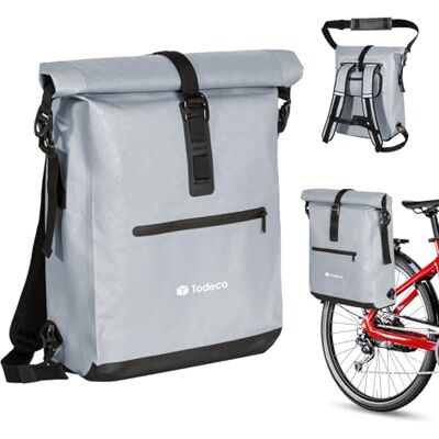 Todeco Fietsrugzak, 3-in-1 (20 l), bagagedragertas voor fiets, waterdichte rugzak en schoudertas, waterdicht en reflecterend, computervak, grijs Todeco Fietsrugzak, 3-in-1 (20 l), bagagedragertas voor fiets, waterdichte rugzak en schoudertas, waterdicht en reflecterend, computervak, grijs