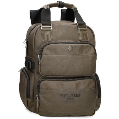 Pepe Jeans Berwick Aanpasbaar Dubbel Compartiment Rugzak Khaki 28x40x16 cm PU en Polyester 17.92L van Joumma Bags Pepe Jeans Berwick Aanpasbaar Dubbel Compartiment Rugzak Khaki 28x40x16 cm PU en Polyester 17.92L van Joumma Bags