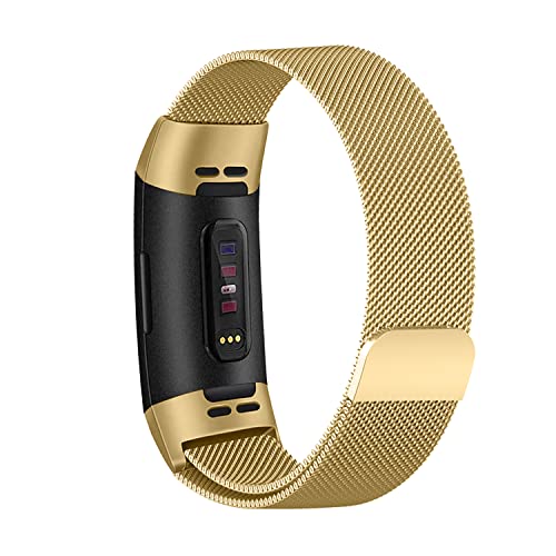 ZoRoll Armband voor Fitbit Charge 4 / Fitbit Charge 3 / Fitbit Charge 3SE, roestvrij metaal, magnetisch, compatibel met Fitbit Charge 4 / Charge 3 / Charge 3SE goud