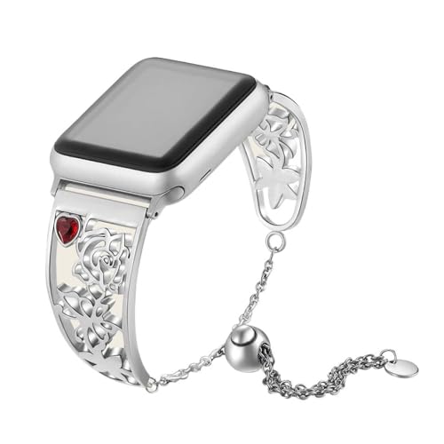 CarXs Geschikt voor Apple Watch Apple armband metalen armband armband armband hart vorm met diamant roos holle band