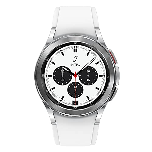 Samsung Galaxy Watch4 Classic 4G, 42 mm, zilver, smartwatch, draaibare ring, gezondheid, wellness, sport, BMI, ECG, Franse versie