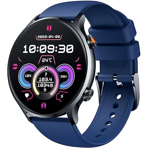 TAOPON Smartwatch voor heren met oproep: Bluetooth 5.2 smartwatch compatibel met Android en IOS 1,42 inch ronde smartwatch waterdicht IP67 fitness tracker stappenteller slaapmonitor blauw