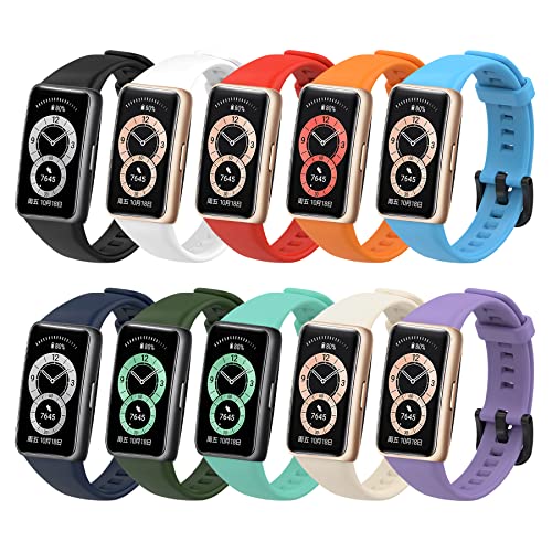 SenMore 10 Stuks Horlogebanden Compatibel met Huawei Band 6 Horlogeband Sport Siliconen Horlogeband Geschikt voor Huawei Band 6, Honor Band 6 Horlogeband