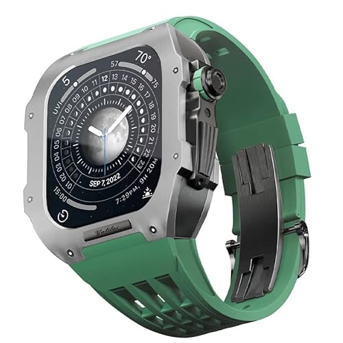 QGKKGQ Luxe horlogeband, voor 8/7/serie titanium kast + fluorrubber Luxe horlogeband voor Iwatch 45 mm horlogeband retrofitkit Upgrade horlogeband en kast