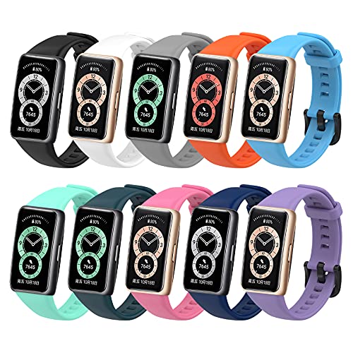 SenMore 10 Stuks Horlogebanden Compatibel met Huawei Band 6 Horlogeband Sport Siliconen Horlogeband Geschikt voor Huawei Band 6, Honor Band 6 Horlogeband