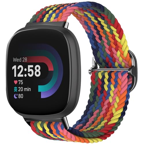 MiKoyi Armband compatibel met Fitbit Versa 4/Fitbit Versa 3/Fitbit Sense 2/Fitbit Sense, gevlochten nylon sporthorlogeband voor Fitbit Versa 4/3/Fitbit Sense 2/Sense, iriserend