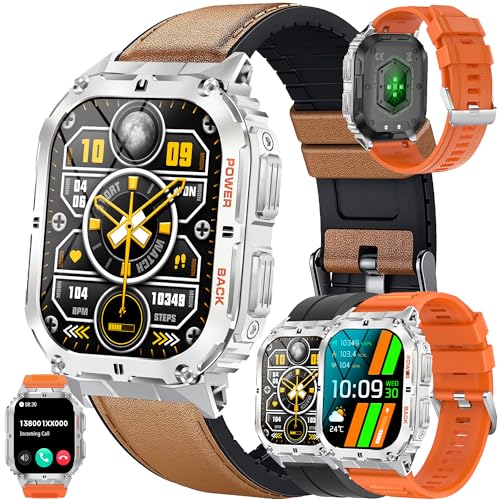 SGDDFIT Smartwatch met Bluetooth Bellen, 1,96" AMOLED Smartwatch Herren, IP68 Waterdicht Smart Watch, 123 Sportmodi, Muziekspeler, Hartslagmonitor, SpO2, Smartwatches voor Android iOS (Zilver)
