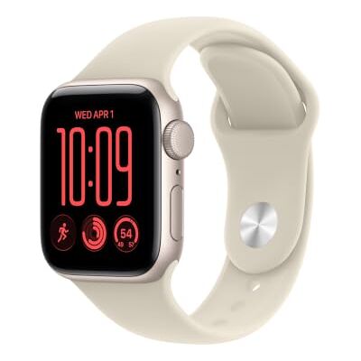 Apple Watch SE 3 GPS, Smartwatch van Sterrenlicht aluminium 40-mm kast, Zand sportbandje (S/M), Conditie + Slaap + Cyclus Bijhouden, Hartslag, Vitale Functies, Veiligheid Apple Watch SE 3 GPS, Smartwatch van Sterrenlicht aluminium 40-mm kast, Zand sportbandje (S/M), Conditie + Slaap + Cyclus Bijhouden, Hartslag, Vitale Functies, Veiligheid