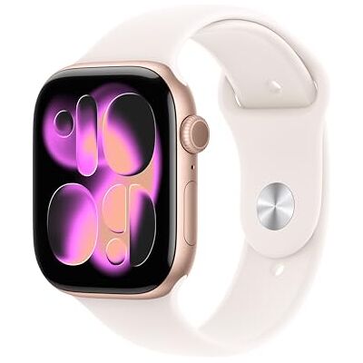 Apple Watch Series 11 GPS 46 mm Smartwatch met kast van roségoudkleurig aluminium, rosé sportbandje (S/M). Slaapscore, conditie bijhouden, gezondheid monitoren, Always‑On display, waterbestendig Apple Watch Series 11 GPS 46 mm Smartwatch met kast van roségoudkleurig aluminium, rosé sportbandje (S/M). Slaapscore, conditie bijhouden, gezondheid monitoren, Always‑On display, waterbestendig