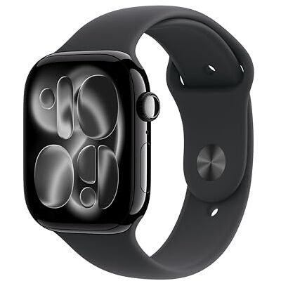 Apple Watch Series 11 GPS 46 mm Smartwatch met kast van gitzwart aluminium, zwart sportbandje (M/L). Slaapscore, conditie bijhouden, gezondheid monitoren, Always‑On display, waterbestendig Apple Watch Series 11 GPS 46 mm Smartwatch met kast van gitzwart aluminium, zwart sportbandje (M/L). Slaapscore, conditie bijhouden, gezondheid monitoren, Always‑On display, waterbestendig