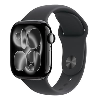 Apple Watch Series 11 GPS 42 mm Smartwatch met kast van gitzwart aluminium, zwart sportbandje (M/L). Slaapscore, conditie bijhouden, gezondheid monitoren, Always‑On display, waterbestendig Apple Watch Series 11 GPS 42 mm Smartwatch met kast van gitzwart aluminium, zwart sportbandje (M/L). Slaapscore, conditie bijhouden, gezondheid monitoren, Always‑On display, waterbestendig